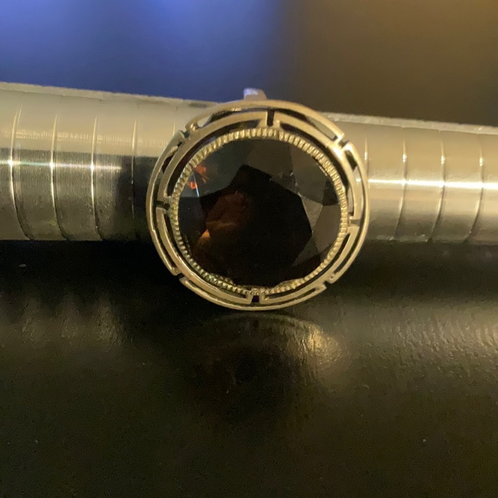 Faceted Smokey Quartz and Sterling Silver Vintage Cocktail Ring Size 8.5